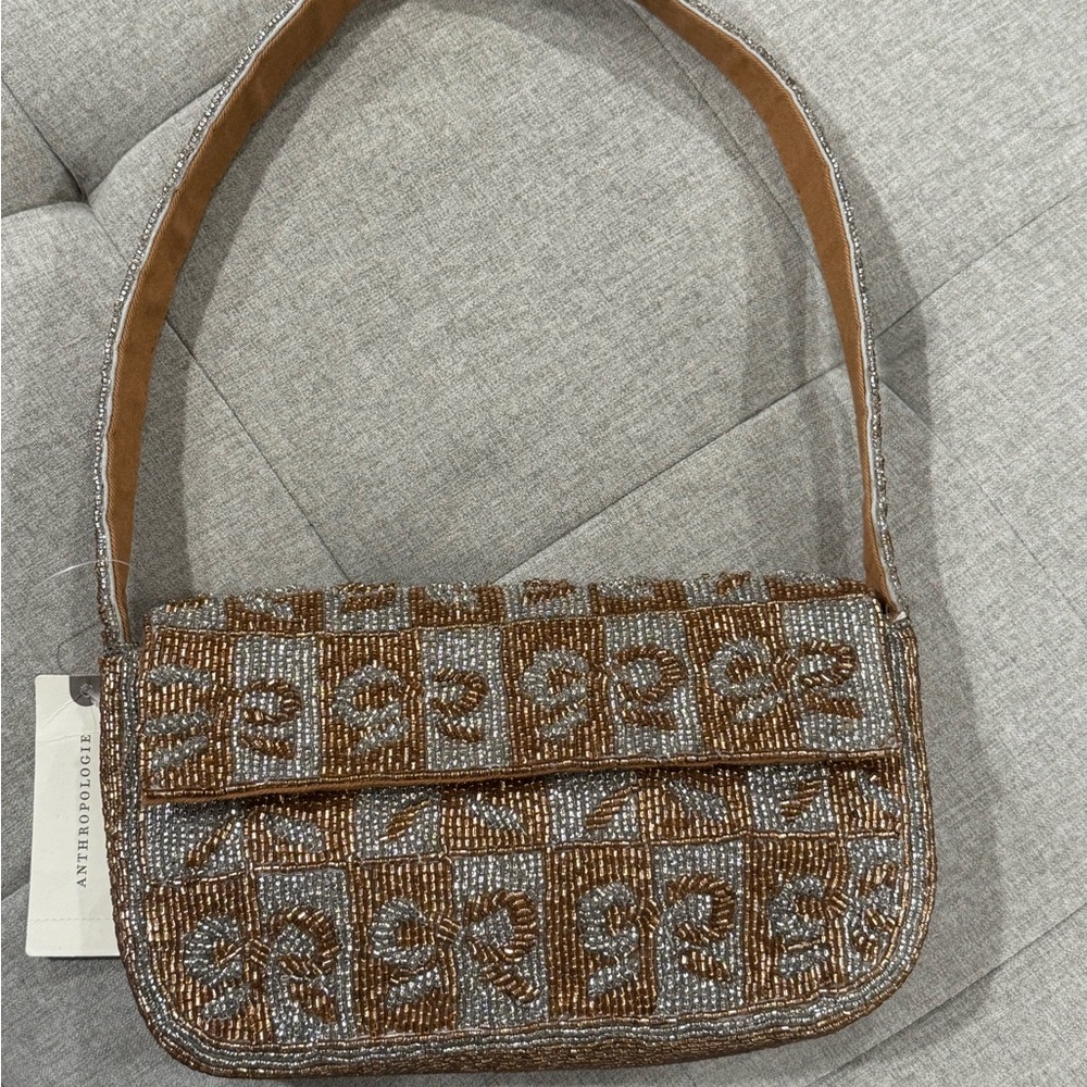 Anthropologie Beaded Copper and Silver Shoulder Bag